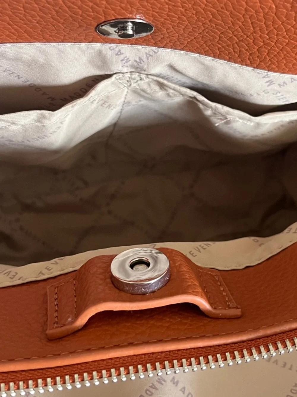 Steve Madden Embossed SM Top-Handle-Crossbody Satchel in Brown Cognac